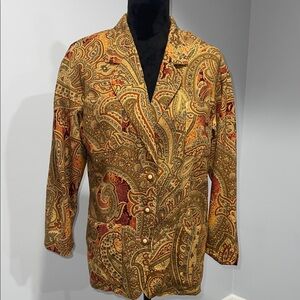 Vintage Louis Feraud Yellow Brown Paisley Wool Blazer size 6 three buttons